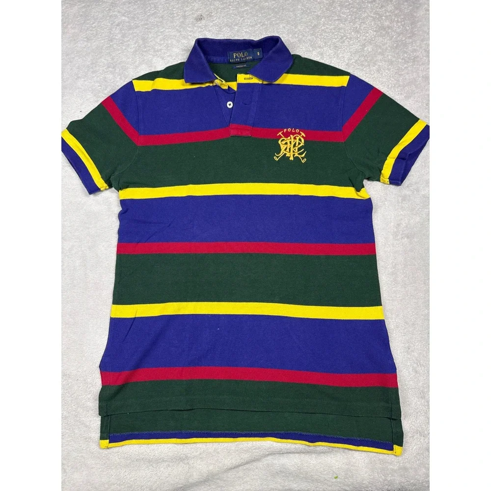 Polo Ralph Lauren Polo Shirt Mens S Multi Color Stripe Custom Fit Crest Logo